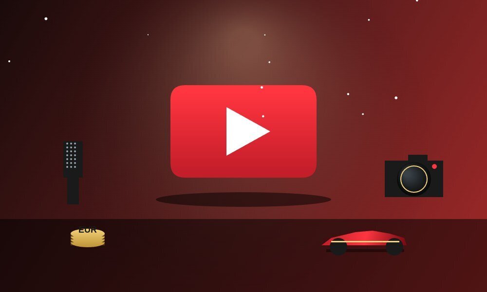 Studio YouTube avec bouton play geant micro camera voiture course