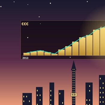 Skyline Dubai au coucher de soleil avec graphique business ascendant et pieces or