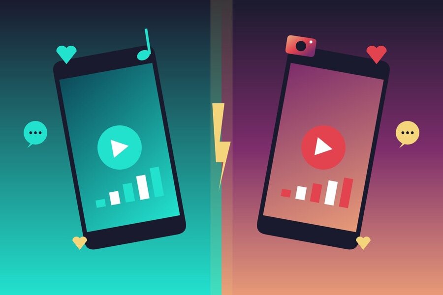 Deux smartphones TikTok et Instagram en duel